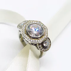 ANILLO PLATA CON 3 IMPORTANTES CUBICS ITALIANO .TALLA BRILLANTE 3237 - DEBERNARDI - Joyeria Debernardi