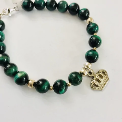 PULSERA PLATA Y MALAQUITA CON DIJE CORONA J3087 - comprar online