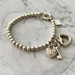 PULSERA PLATA CON BOLITAS Y DIJE TRIPLE ORIGEN ITALIA K1295