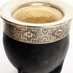 MATE IMPERIAL CUERO NEGRO CON VIROLA ALPACA LABRADA 5917 - comprar online