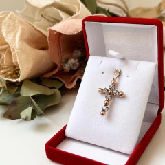 CRUZ ANTIGUA EN ORO Y ZAFIROS BLANCOS TALLA BRILLANTE SK592 - comprar online