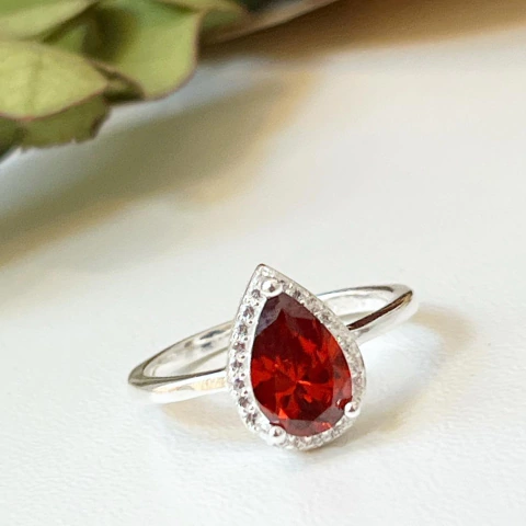 ANILLIOPLATA CON LAGRIMA GOTA RUBI ITALIANO SK181