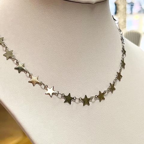 COLLAR CADENA ESTRELLAS ESTRELLITAS ACERO ITALIANO