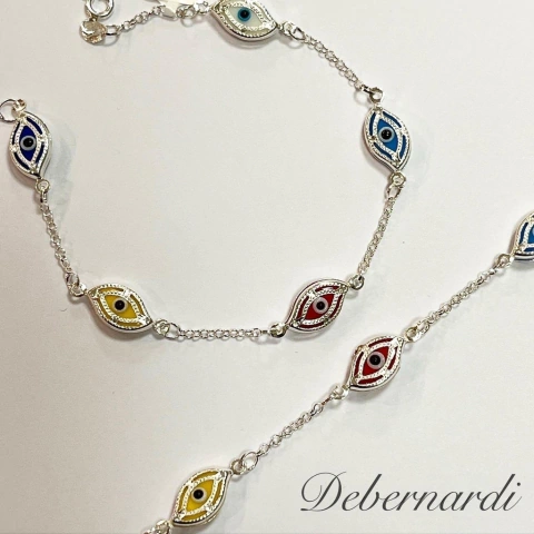PULSERA PLATA Y OJOS TURCOS EN ESMALTE Y PIEDRAS ORIGEN K1286