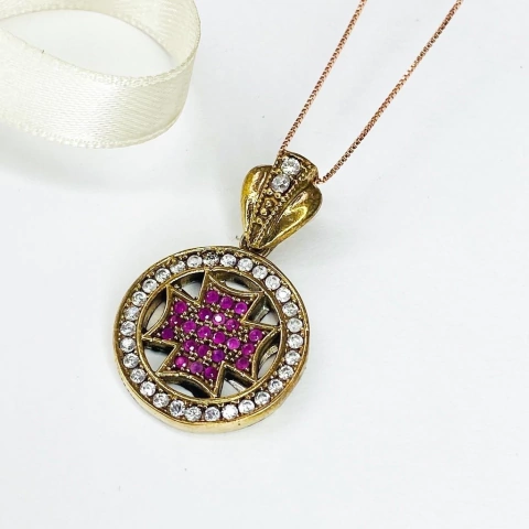 COLGANTE TURCO CON CADENA RUBIES PLATA Y ORO 14k 117N