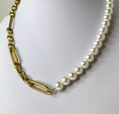 COLLAR ENCHAPADO Y PERLAS (IMITACION) CIERRE MARINERO 6832