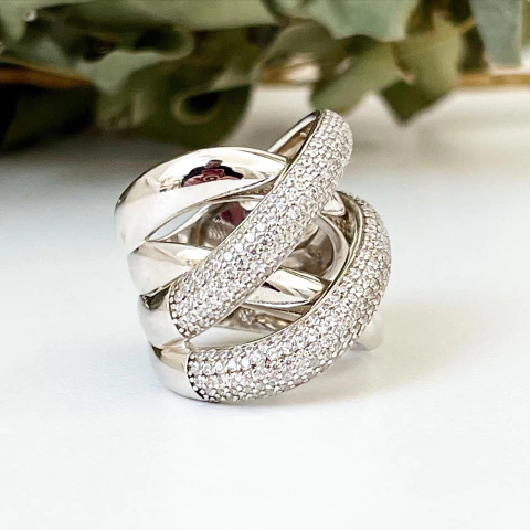 ANILLO DOBLE PAVÈ PLATA ITALIANA. SK503