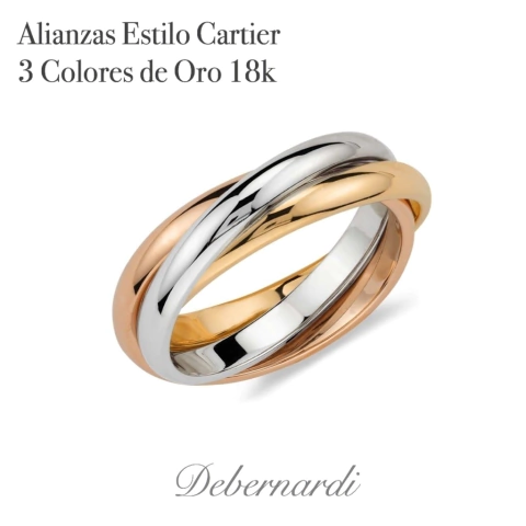 ALIANZAS ORO 18 k 3 COLORES Estilo Cartier (precio por par)