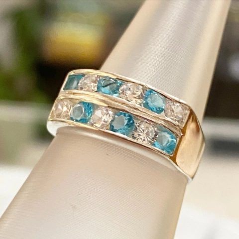 Medio sinfín doble aguamarina y cubics Plata