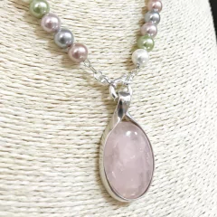 COLLAR PERLAS GRISES Y VERDE AGUA J3035 - comprar online