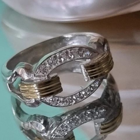 ANILLO PLATA Y ORO CON PAVEE CUBICS OVAL COD 6414