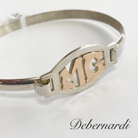 PULSERA ESCLAVA INICIALES/ LETRAS HECHA A MANO EN PLATA CON LETRAS ORO 18 COD:9298 - comprar online