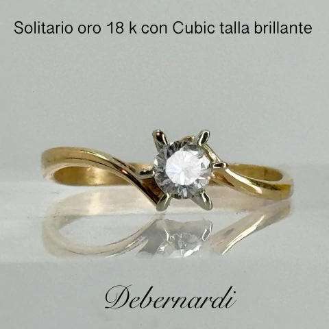ANILLO DE ORO18K ESTILO SOLITARIO CON CIBICS TALLA BRILLANTE COD: 6210