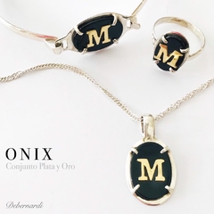 COJUNTO PLATA INICIALES ORO Y ONIX 9493/9491/9488