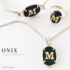 COJUNTO PLATA INICIALES ORO Y ONIX 9493/9491/9488