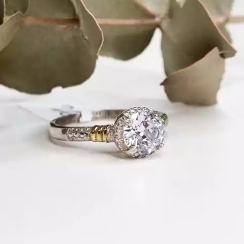 ANILLO SOLITARIO PLATA Y ORO CON CUBIC K2520