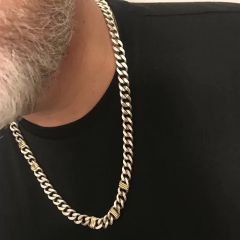 CADENA GROUMET PLATA Y ORO ANCHA MACIZA TIPO CUBANA sk706 en internet