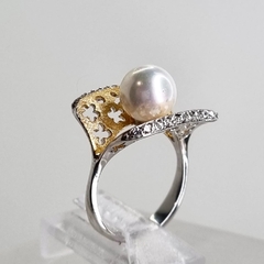 ANILLO ITALIANO DE PLATA, ORO Y PERLA NATURAL COD: 5879 - comprar online