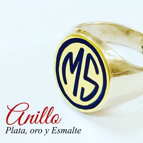 ANILLO INICIALES DE PLATA, ORO Y ESMALTE COD: T951 - comprar online