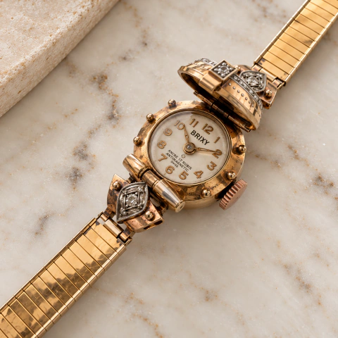 ANTIGUO RELOJ DE ORO ART DECO CON TAPA BRIXY