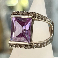 ANILLO PLATA Y AMATISTA RECTANGULAR TALLA OCTOGONO K1059 en internet