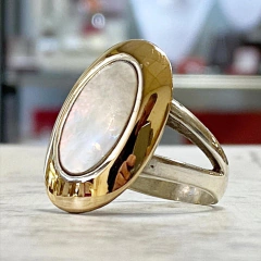 ANILLO PLATA ORO Y NACAR HECHO A MANO 10381