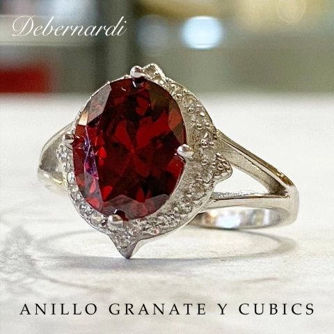 ANILLO PLATA Y GRANATE NATURAL 10319