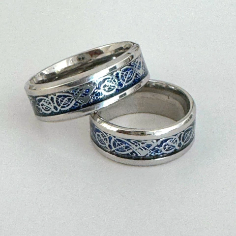 ANILLO DE ACERO CELTICO CON FONDO AZUL COD: JD98