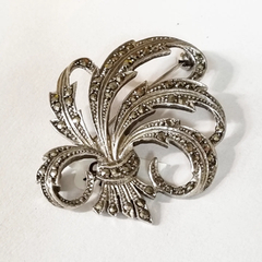 BROCHE PRENDEDOR ANTIGUO PLATA Y MARCASITAS UNICO K1715