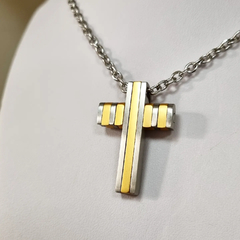 CONJUNTO CADENA Y CRUZ COMBINADA ACERO Y ENCHAPADO - comprar online