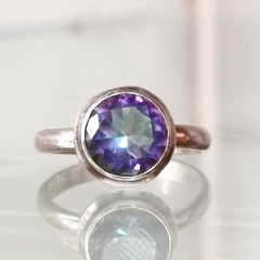 ANILLO PLATA Y TOPACIO MISTICO TORNAZON REDONDO TALLA BRILLANTE 9336 - comprar online