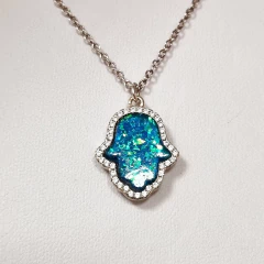 CONJUNTO CADENA Y DIJE MANO DE FATIMA OPALO AUSTRALIANO 9943 - comprar online