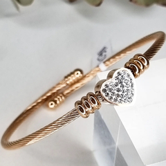 PULSERA ACERO ROSE CON CORAZON CUBICS K2318 - comprar online