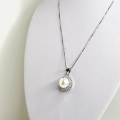 CADENA Y DIJE PERLA CULTIVO Y CUBICS EN PLATA COD 6931