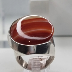 ANILLO ÁGATA COLORADA VETAS MARRONES COD: 2102 - DEBERNARDI - Joyeria Debernardi