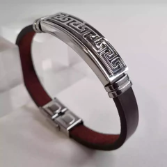 PULSERA HOMBRE GUARDA GRIEGA CUERO MARRON 3612