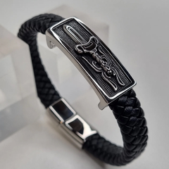 PULSERA ACERO Y CUERO ESTILO VIKINGA 3606