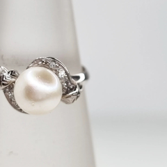 ANILLO ANTIGUO ORO BLANCO BRILLANTES Y PERLA DE CULTIVO 3799 - DEBERNARDI - Joyeria Debernardi