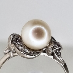 ANILLO ANTIGUO ORO BLANCO BRILLANTES Y PERLA DE CULTIVO 3799 - comprar online