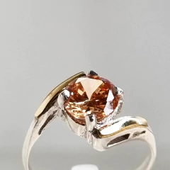 ANILLO SOLITARIO TOPACIO CHAMPAGNE PLATA Y OROK1017 - comprar online
