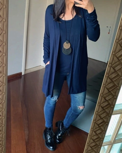 Maxi cardigan malha Azul - Loja Tá na Click