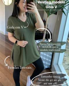 Camiseta Alongada Vestleg Cinza GOLA V - Loja Tá na Click