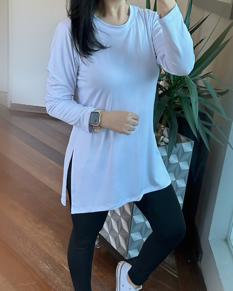Camiseta Longline Alongada Vestleg Manga Longa Branco - comprar online