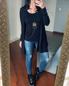 Conjunto Twin Set Regata + Maxi cardigan malha Preto