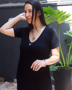 Vestido Malha Longo Básico Fenda Lateral Preto - Loja Tá na Click