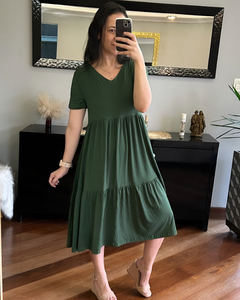 Vestido Midi 2 Marias Gola V Verde Murano - comprar online