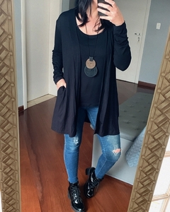 Conjunto Twin Set Regata + Maxi cardigan malha Preto - comprar online