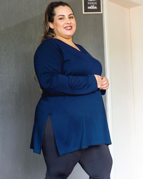 Camiseta alongada Vestleg Feminina PLUS SIZE Azul Manga Longa - comprar online
