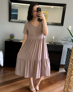 Vestido Midi 2 Marias Gola V Capuccino - comprar online