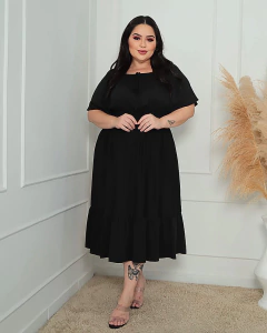 Vestido Midi cintura Lastex Preto PLUS SIZE - comprar online